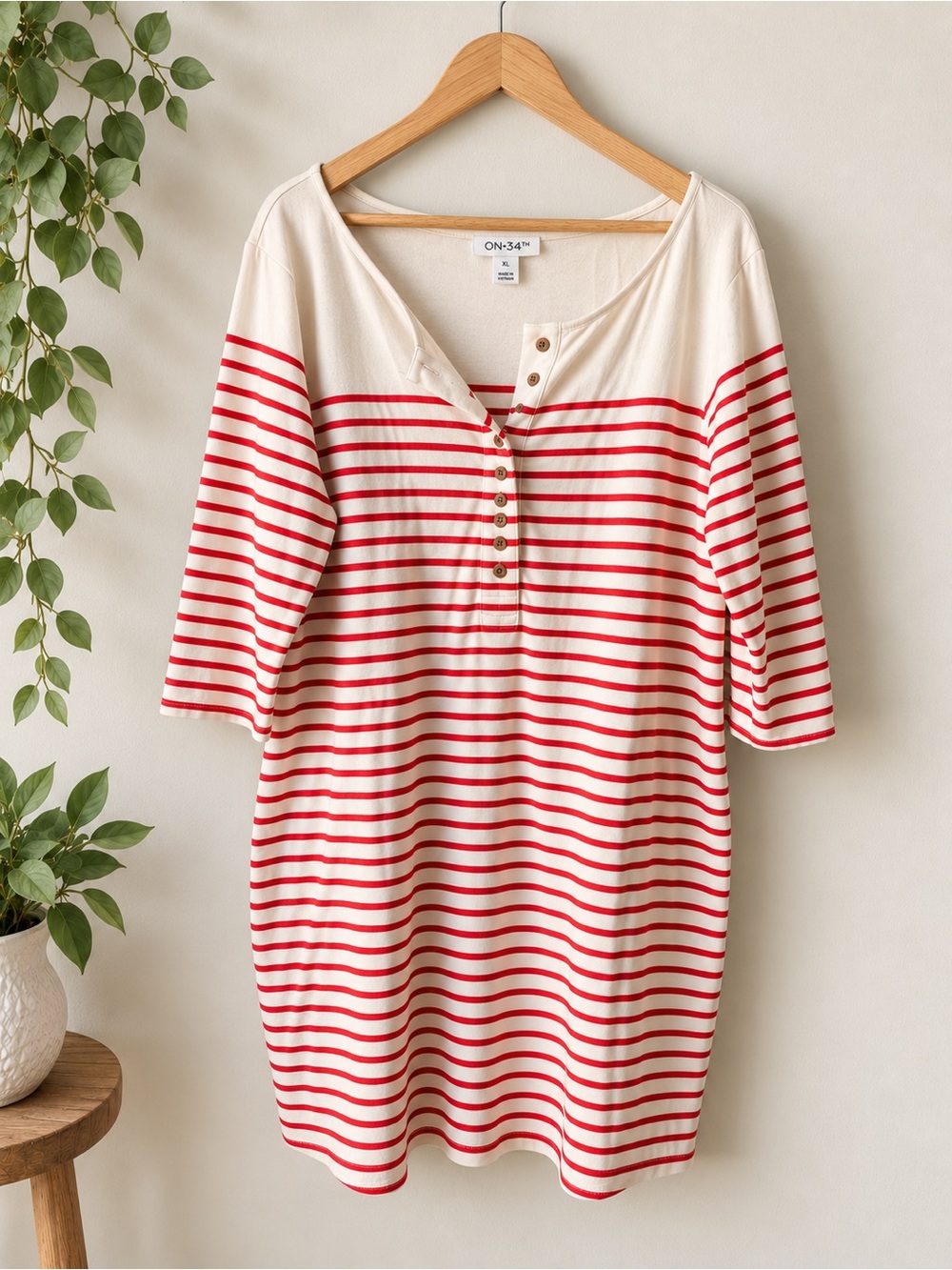 ON 34th Red and White Stripe Henley dress size XL